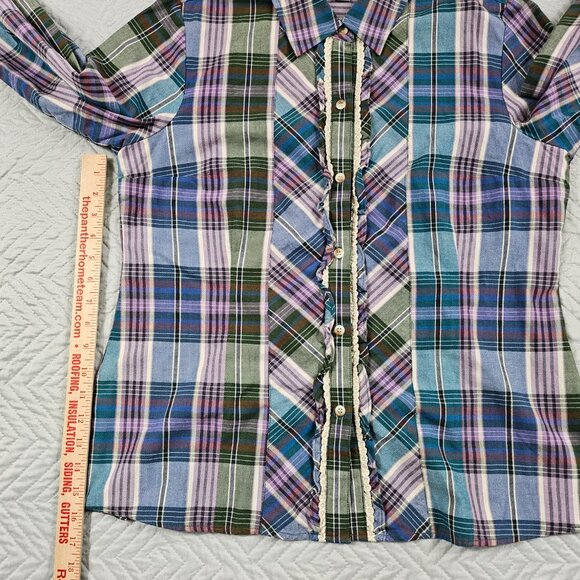 Pendleton Shirt Womens L Multicolor Plaid Long Sleeve Button Up Ruffles - NWOT - Picture 2 of 8